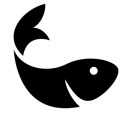 Black icon showing a silhouette of a fish